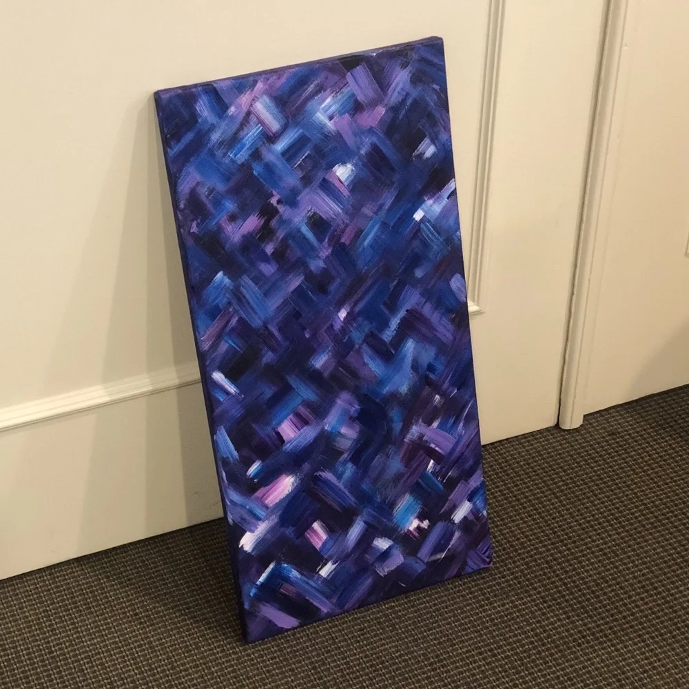 HANDCRAFTED BLUE & PURPLE CROSS HATCH ABSTRACT ART